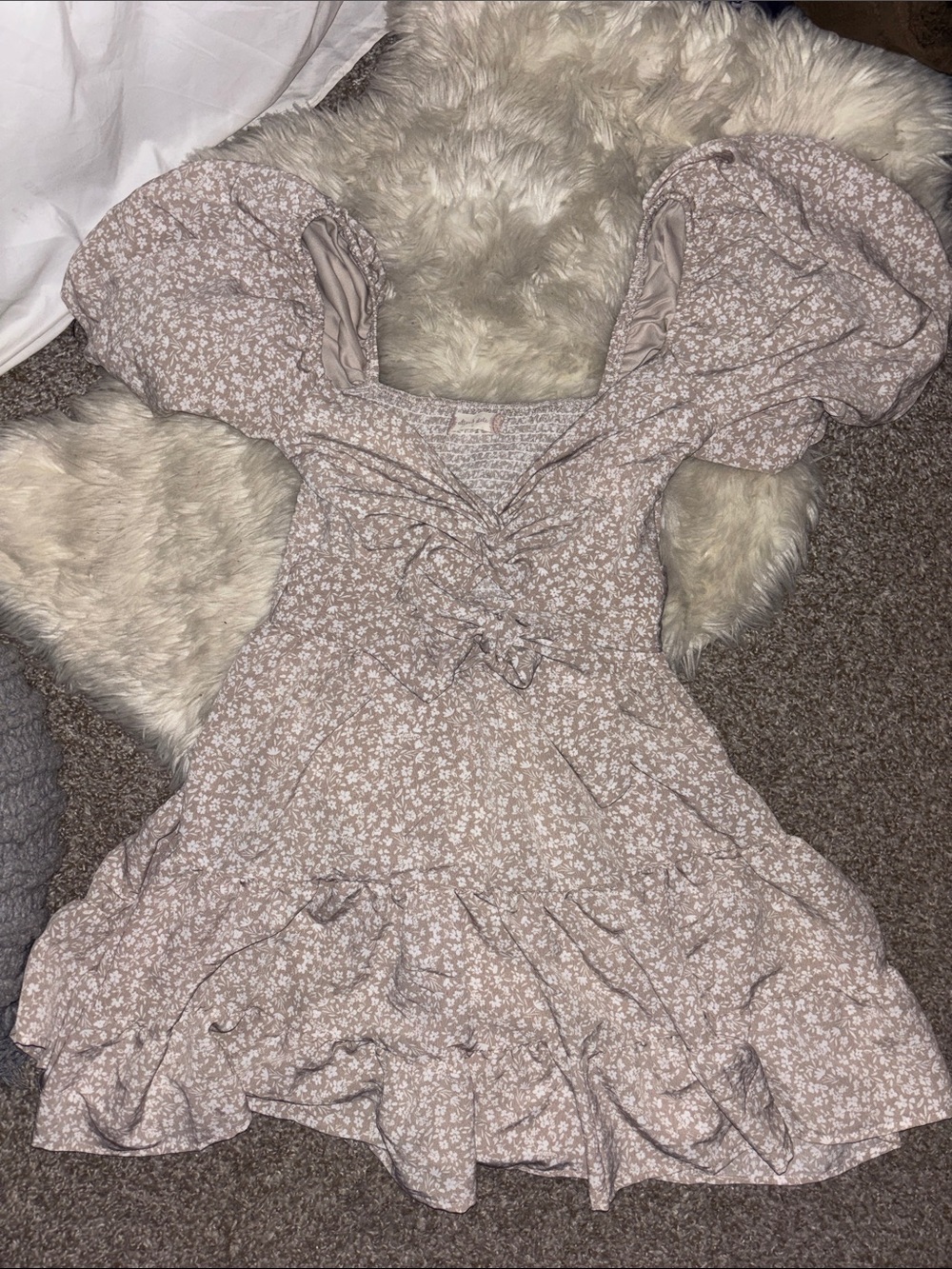 Altar'd State Beige Floral Puff Sleeve Dress